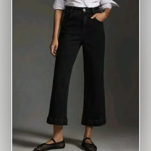 Anthropologie Pilcro The Skipper Washed Black Wide Leg Crop Jeans - Picture 1 of 10